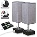 ZEEFO USB Table Lamp, Gray Square Fabric Shade Bedside Table Lamp with Two AC Outlet & Fast Dual USB Charging Ports, Modern Design Desk Lamp Ideal for Bedroom,Office,Guest Room, Kids Room (Set of 2) primary
