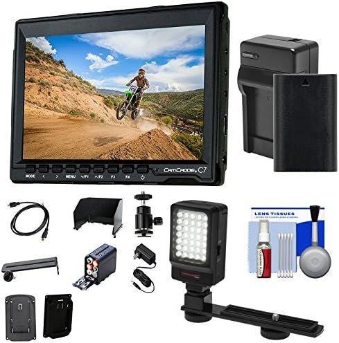 Cam CADDIE Portable 7" Camera-top Field HD IPS LCD Monitor (Canon LP-E6) + Ball Head + Sun Hood + HDMI Cable + Battery &amp; Charger + Video Light Kit