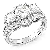 Sterling Silver 925 3 Stone CZ Cubic Zirconia Halo Engagement Ring