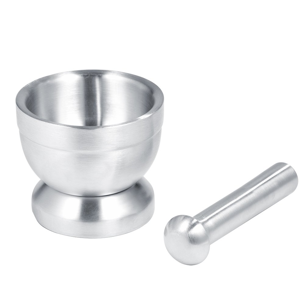 Fdit Stainless Steel Handle Masher and Bowl Mortar and Pestle Set Spice Grinder Pill Crusher Spice Grinder Herb Bowl Pesto Powder
