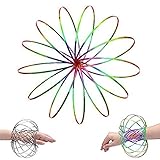 LIDANDAN Flow Rings, Kinetic Rings Toy Fidget Slinky 3D Spring Toy Sculpture Ring Game Toy Rainbow and Silver 2-Pack for Kids Boys and Girl, Rave Accessories, Festival Accessories(Rainbow-Silver)