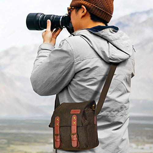 CADEN Canvas Camera Bag, Vintage Compact DSLR/SLR Digital Camera Messenger Shoulder Case Bag, Vintage Travel Photo Bag for Mirrorless 1 Canon Nikon Sony Olympus 1 len (Coffee)