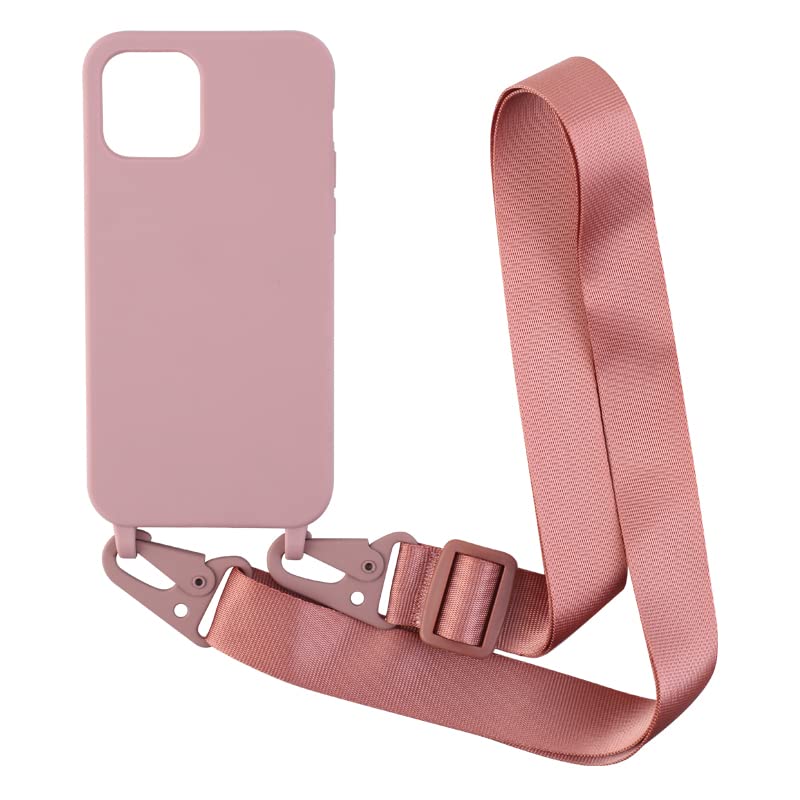 PuYu Zhe Compatible With iPhone 14 Pro Max Case,Soft Matte Silicone TPU Crossbody Cover with Adjustable Neck Cord Lanyard Strap,Slim Stylish Shockproof Lanyard Case-Sand Pink