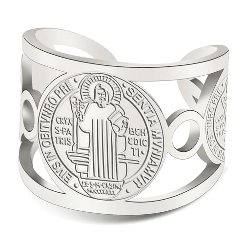 TEAMER Religious Saint Benedict Ring Stainless