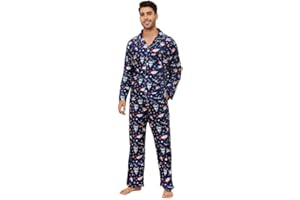 Vulcanodon Mens Pajama Set, Soft Flannel PJS for Men Comfy Warm Sleepwear