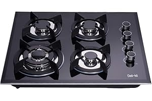 Deli-kit® 24 inch Gas Cooktop Dual Fuel Sealed 4 Burners Tempered Glass Gas Cooktop Drop-in Gas Hob DK145-A01S Gas Cooker