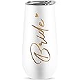 ELEGANTPARK Wedding Gifts for Bride Champagne Flutes Tumbler Wedding Engagement Gifts for Bride to be Wifey Mrs Bridal Party Stainless Steel Wine Tumbler with Lid White 6 OZ