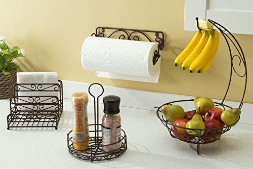 Home Basics Steel Scroll Fruit Basket with Banana Tree, Black - Thumbnail 2