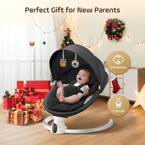 Brolteja Electric Baby Bed for Kids, Bluetooth Swing with APP and 3 Stage Timer (Black) 5 Speed Oscillation and Remote Control
