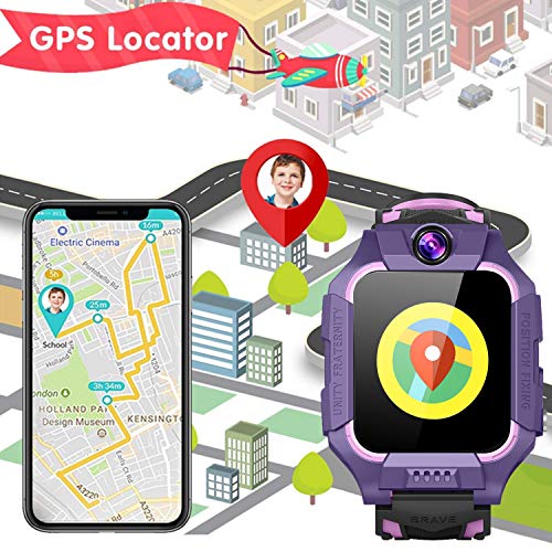 【SIM Card Included】 Kids Smart Watches-GPS Tracker Smart Watch Phone for Boys Girls -Waterproof Smartwatch with SOS Games Touch Digital Wrist Watch Holiday Toys Birthday Gifts (Purple)