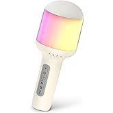 Wireless Bluetooth Karaoke Microphone with Dynamic Lights, Portable Handheld Mic, 6 Sound Effects, 10H Battery, Perfect for Kids Singing, Home Parties, Duet - Gift Idea, Works with All Smartphones