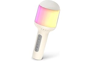 Wireless Bluetooth Karaoke Microphone with Dynamic Lights, Portable Handheld Mic, 6 Sound Effects, 10H Battery, Perfect for K