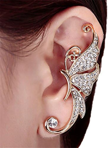 MOSE Women's Cute Crystal Butterfly Wings Bite Ear Cuff Wrap Earring Gothic Punk Temptation Earring (White)