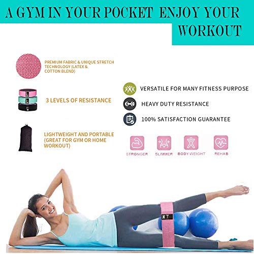 Resistance Bands for Legs and Butt, Workout Exercise Hip Bands, Fitness Booty Loop Non-Slip Bands for Squats, Deadlifts, Yoga, Sport, Pack of 3 (Black, firozi, Pink)