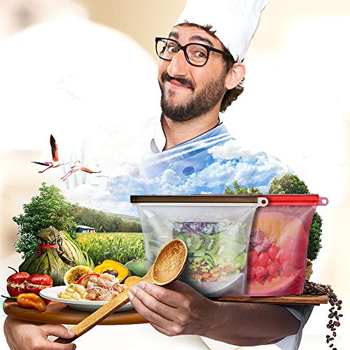 Reusable Food Bags Silicone Food Storage Containers Versatile Cooking Bags Preservation Airtight Seal Bags for Freeze Steam Heat Microwave Fruits Vegetables Meat Milk (4 Packs)