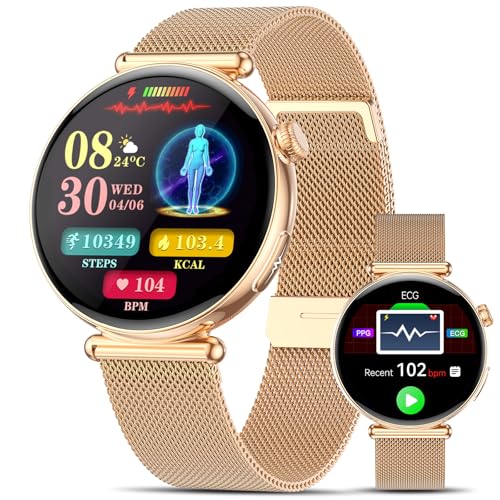 2026 Smartwatch Women's ECG/Blood Pressure, 1.32 Inch AOD Health Watch AI Dial & AI Smart Q&A, Bluetooth Calls/Sleep/Pulse/HRV/SpO₂/BMI/Stress/Menstrual Cycle, 100+ Sports Modes, Small, Round Fitness