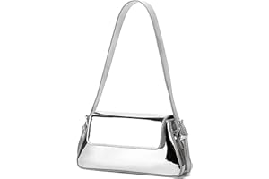 WELLATENT Silver Bag Evening Clutch Bag Sparkly Satchel Patent Leather Y2K Handbag Crossbody Metallic Purses for Party.