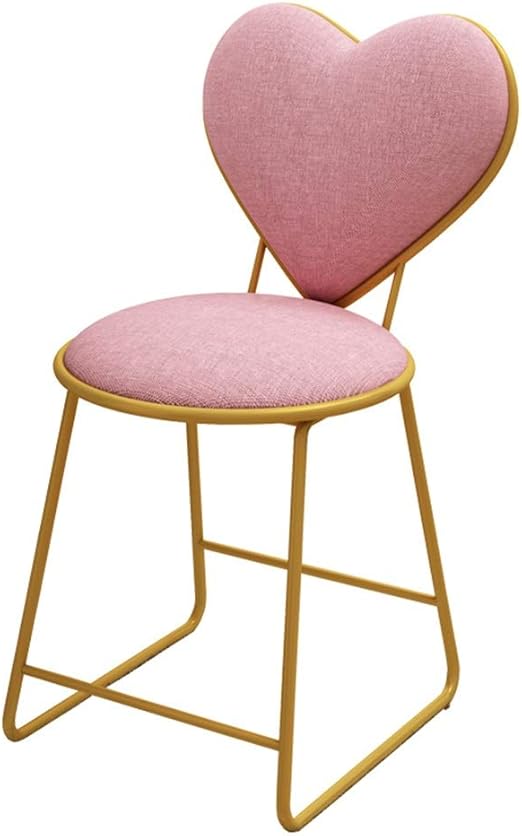 ZhouWD Dressing Chair, Iron Bracket Chair Pink Linen Chair Heart
