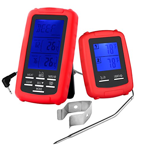 Meat thermometer digital grill oven or Highly smoker remote-reading food thermometers | The best wireless accessories for safe remote bbq grilling, kitchen cooking and smokers (red)