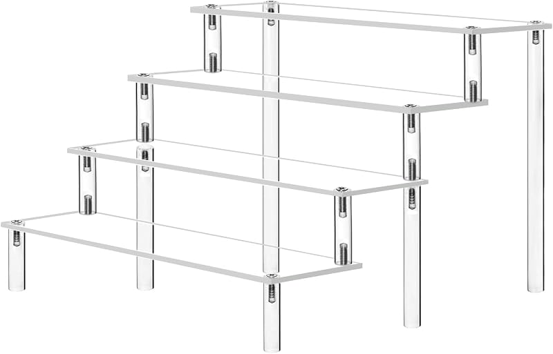 AZEAM Acrylic Riser 4 Tier Display Stand Clear Shelves 30x28x20cm