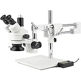AmScope SM-4TZ-144A Professional Trinocular Stereo Zoom Microscope, WH10x Eyepieces, 3.5X-90X Magnification, 0.7X-4.5X Zoom Objective, Four-Zone LED Ring Light, Double-Arm Boom Stand, 110V-240V