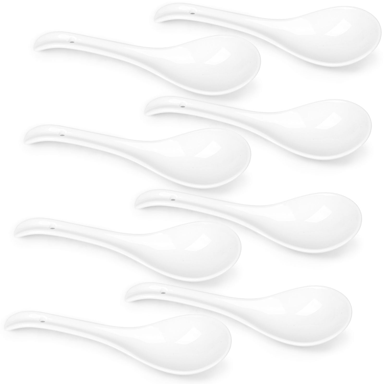 Photo 1 of HANSGO Soup Spoons, Ceramic Chinese Soup Spoons, 6.8 Inch Asian Soup Spoons for Ramen Pho Dumpling Wonton Miso, Deep Oval Hook Design, 8PCS