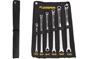 FLZOSPER 6-Piece 12 Point Offset Double Box End Wrench Polished Finish，8-19mm Metric Combination Wrench Chrome Vanadium Steel Spanner Set with Portable Pouch
