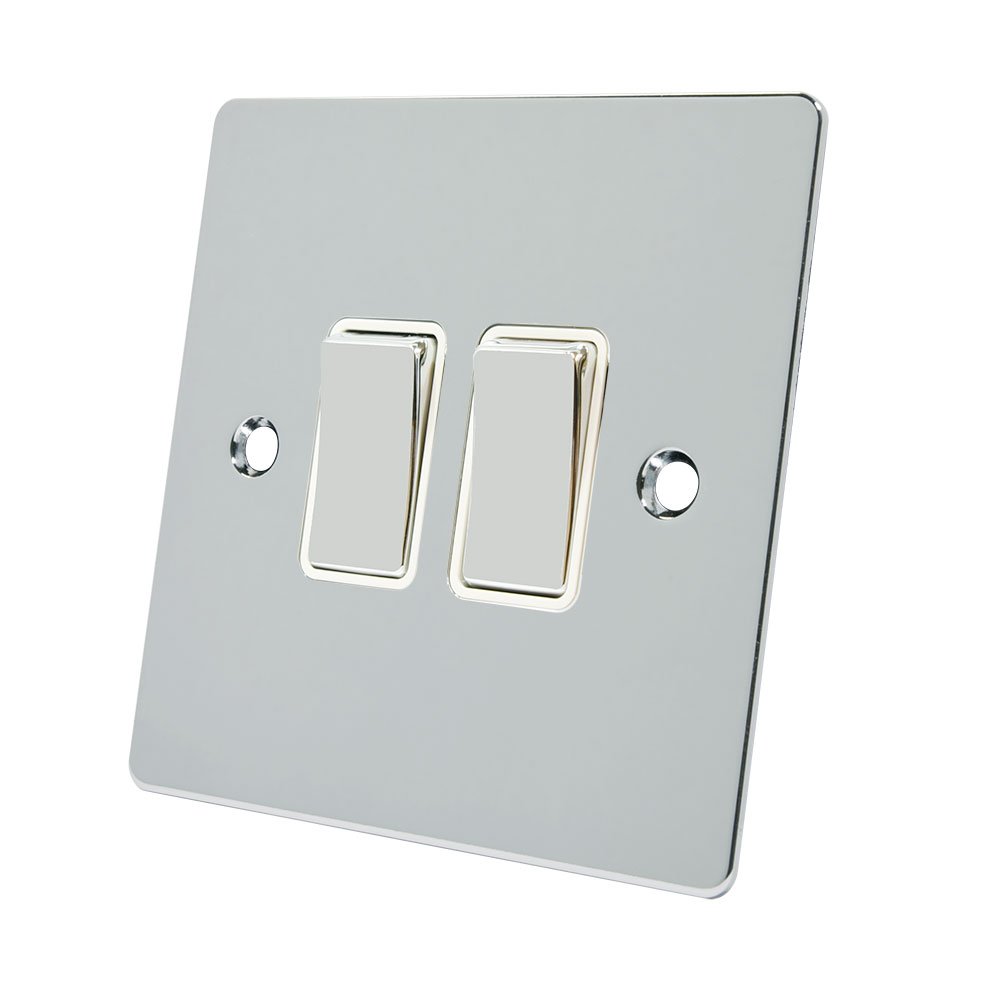 Alliance Electrical FPC2GSWIWC 10 A 2 Gang 2 Way White Insert Flat Metal Rocker Light Switch - Polished Chrome