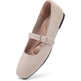 Deehuion Mary Jane Women Flat Square Toe Ballet Flats Women Comfortable for Dressy Ankle Strap Casual Slip On Work Shoes Washable