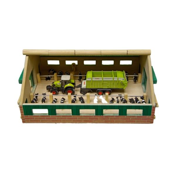 Kids Globe Kuhstall Holz, Spielzeug Kuhstall Dach aufklappbar, Bauernhof mit Maßstab 1:87, Holzbauernhof, Holzstall…