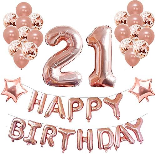 21st Birthday Party Decorations, Puchod 21st Foil Balloons Birthday Party Decorations Banner Supplies Set Gold Confetti Balloons for Girls
