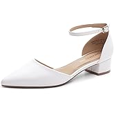 DREAM PAIRS Women's Dress Shoes Low Heel Pumps Closed Pointed Toe Comfort Casual D'Orsay Flats Ankle Strap