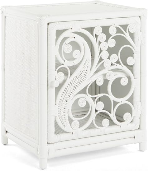 Amazon Com Kouboo Rattan Peacock Nightstand With One Door Opening Left White Color Medium Furniture Decor