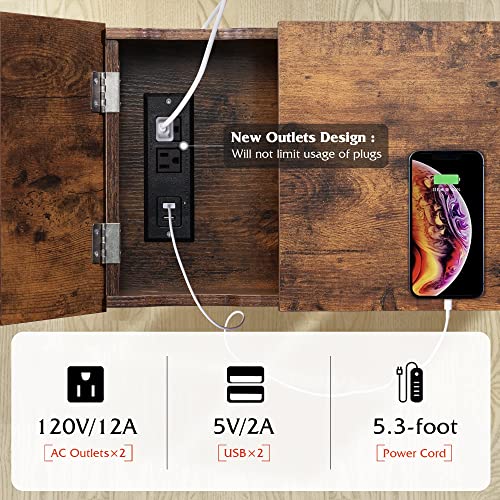 WLIVE Flip Top Side Table with Charging Station, Narrow End Table with