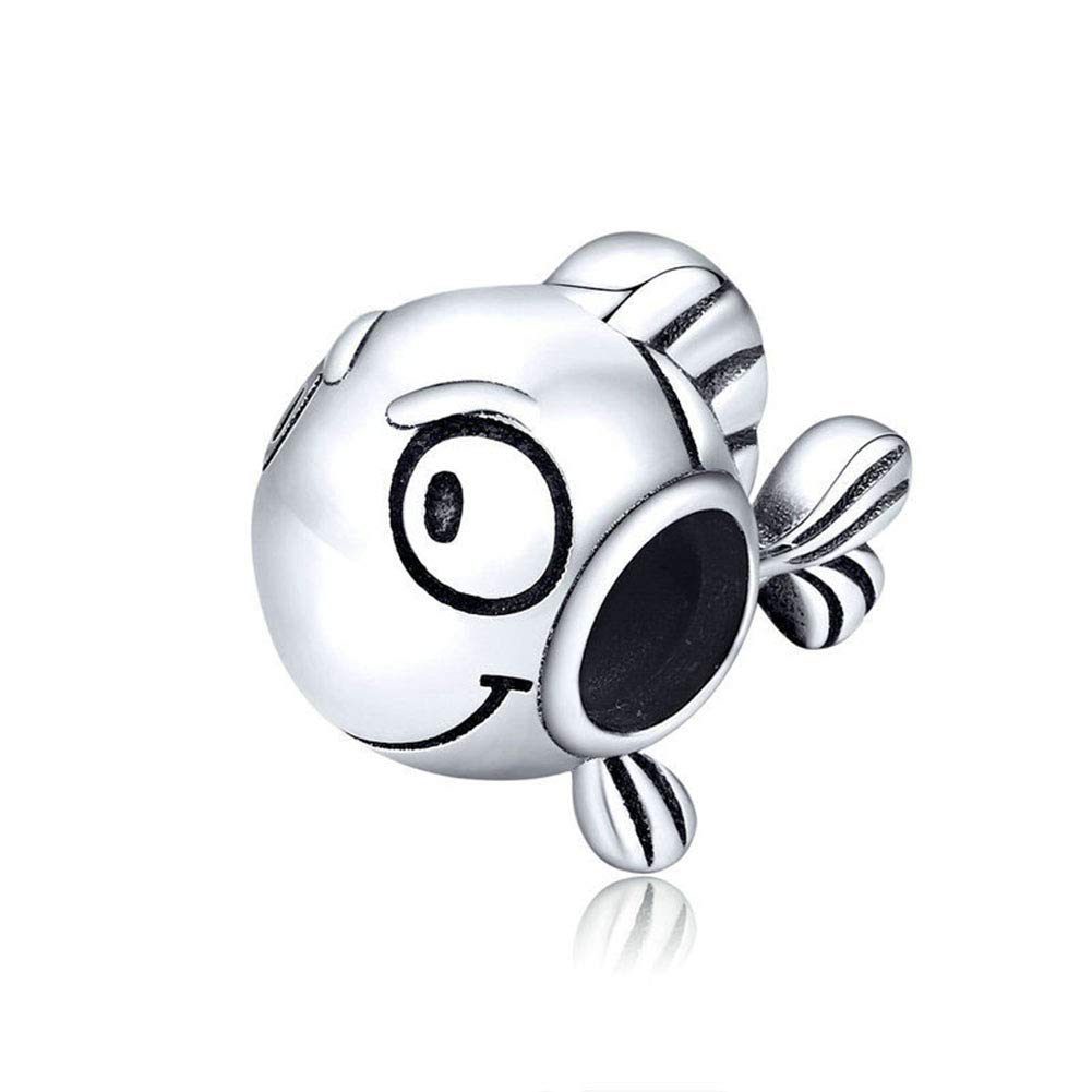 Cute Fish Charm 925 Sterling Silver Cat Charm Dog Charm Camel Charm Rabbit Charm Dolphin Charm Butterfly Charm for Pandora Charm Bracelet (Cute Fish)