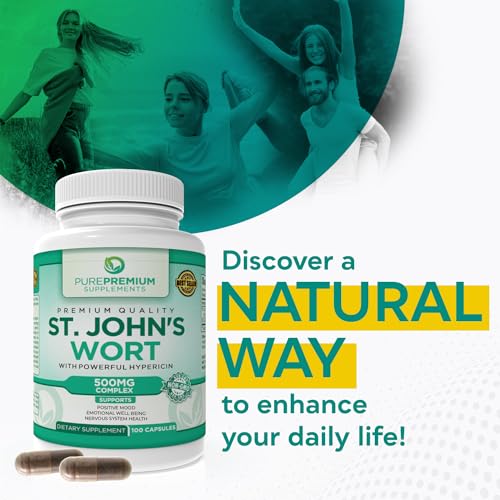 Pure Premium St. Johns Wort Capsules 500mg Mood Support Supplement