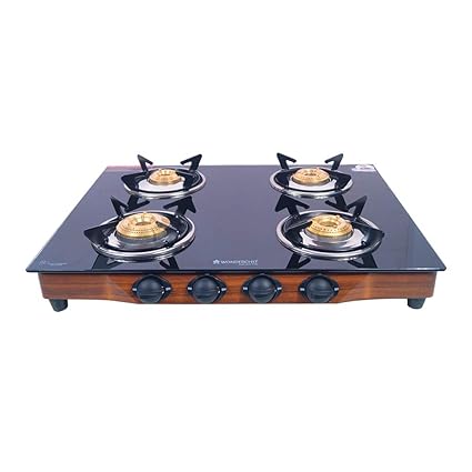 Wonderchef Eco Star Glass 4 Burner Gas Stove, Black