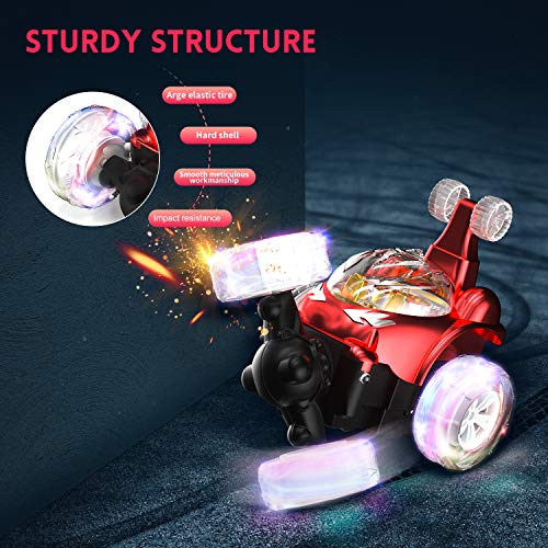 UTTORA Remote Control Car for Kids, RC Stunt Car with 360 ° Rolling Dancing Performance Colorful Lights and Dynamic Music Rechargeable 2.4Ghz RC Car Toy for Boys and Girls (Red)
