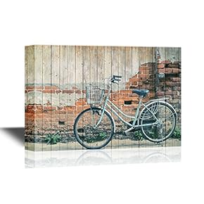 Canvas Wall Art - Vintage Bicycle with Old Brick Wall and Copy Space - Gallery Wrap Modern Home Art | Ready to Hang - 12x18 inches