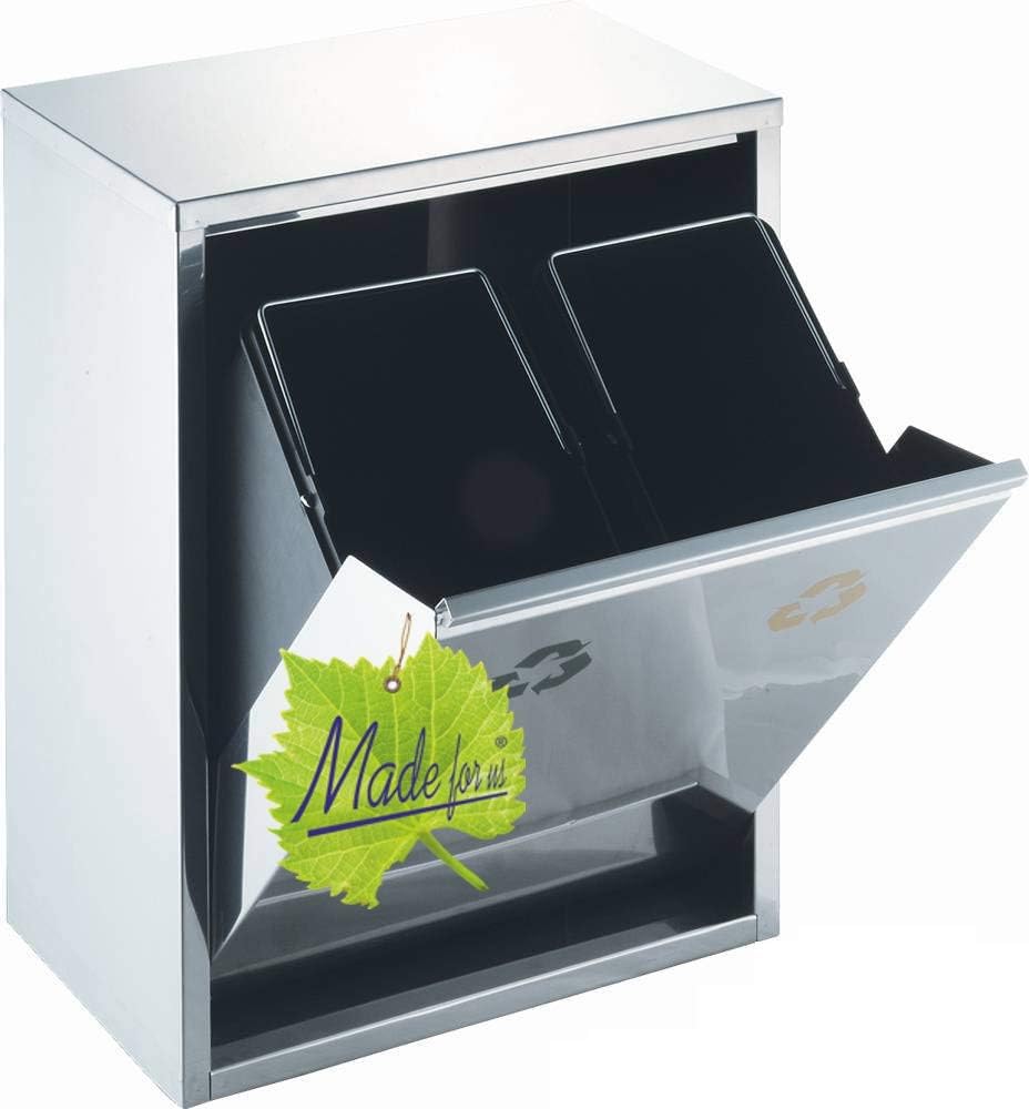 Made for us 16 L Edelstahl Wand-Abfalleimer 2x8 L Mülleimer 2-fach Mülltrennung 2er Müll-Trennsystem 16 Liter Abfallsammler zur Abfall-Trennung