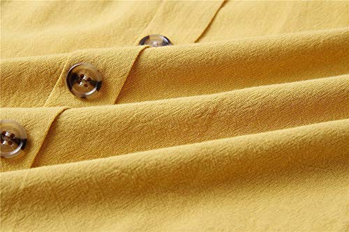 LitBud Women Easter Dresses Summer for Women Ladies Spaghetti Strap Casual Vintage Party Holiday Button Down Vacation Midi Swing Sundresses with Pockets Yellow Size 8 10 L