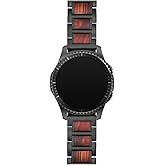 LDFAS 22mm Wood Red Sandalwood Stainless Steel Metal Watch Strap Compatible for Samsung Galaxy Watch 3 45mm, Gear S3 Frontier/Classic, Black