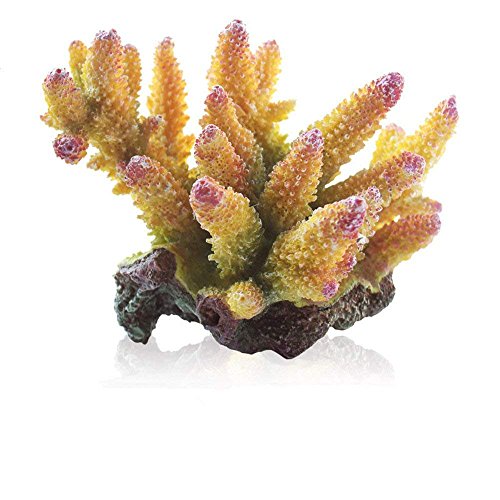 Danmu 1pc Polyresin Coral Ornaments, Aquarium Coral Decor for Fish Tank Aquarium Decoration (Yellow)