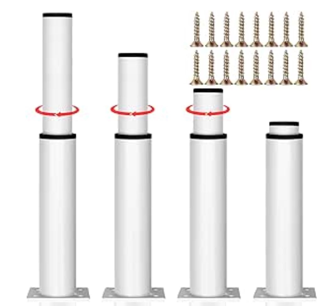 Set of 4 Furniture Feet, Height Adjustable, Furniture Legs, Metal, White, Furniture Feet, Adjustable, DIY Feet for Furniture 250-420 mm, Bed Feet for Sofa, Bedside Table, Cupboard, Can be Used for