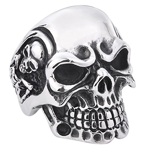 Bague pour homme en acier inoxydable avec tête de mort style punk gothique
