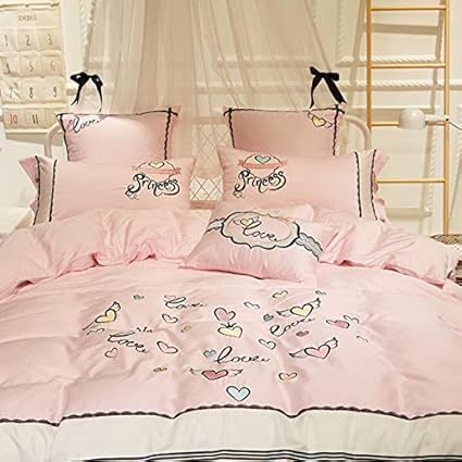 Amazon Com Lelva Cute Duvet Cver Set Teens Pink Girls Bedding 4