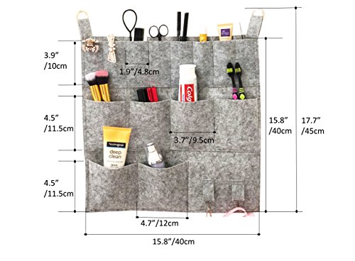 Hanging Felt Makeup Tool Organizer Bag, Mount on Wall, Pockets Toilet Wash Room, Space Saver Decorative Storage Fabric Cloth Shelves