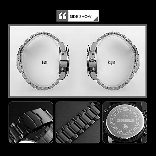 Stainless Steel Strap Outdoor Sport Watch Analog Digital LED Dual Time Display Mens Watch Sliver