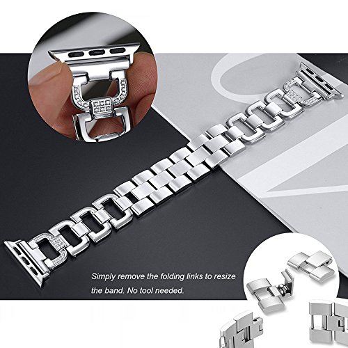 Replacement Band for Apple Watch 38cm Stainless Steel,Replacement Straps for iphone watch Series 3 2 1 Sport and Edition,Adjustable Chain for Women and Girls (Silver-42cm)