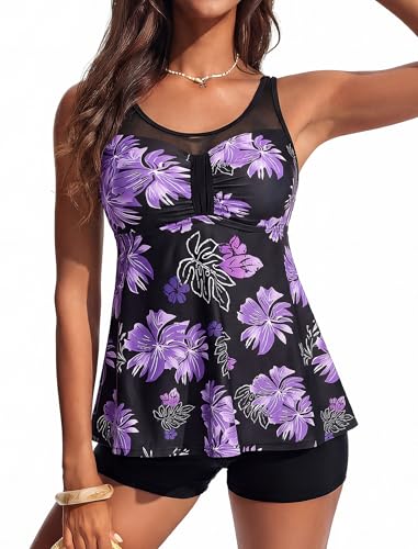 Purple Flower Tankini Swimsuit Small